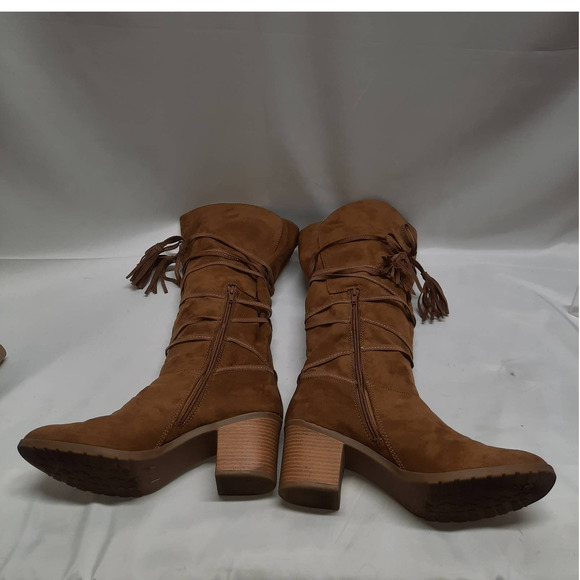 Jelly Pop Courtney Cowboy Style faux suede tan Boots 11 - Picture 6 of 9